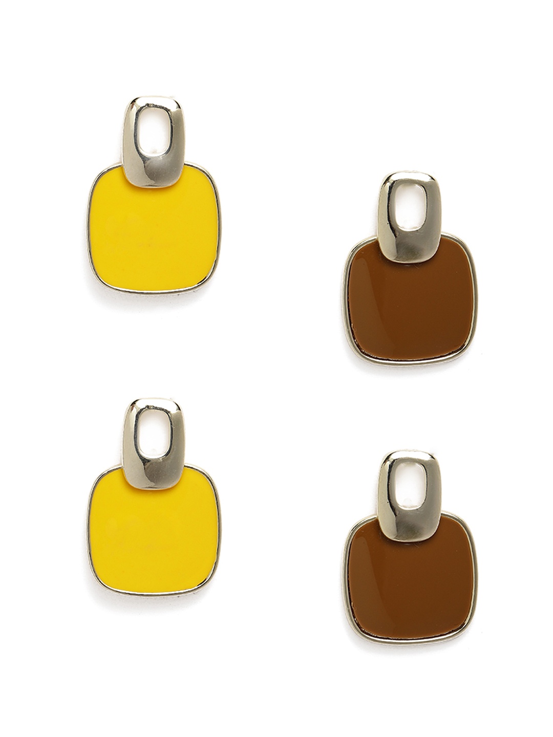

LAIDA Set Of 2 Gold Plated Square Handcrafted Drop Earrings, Yellow