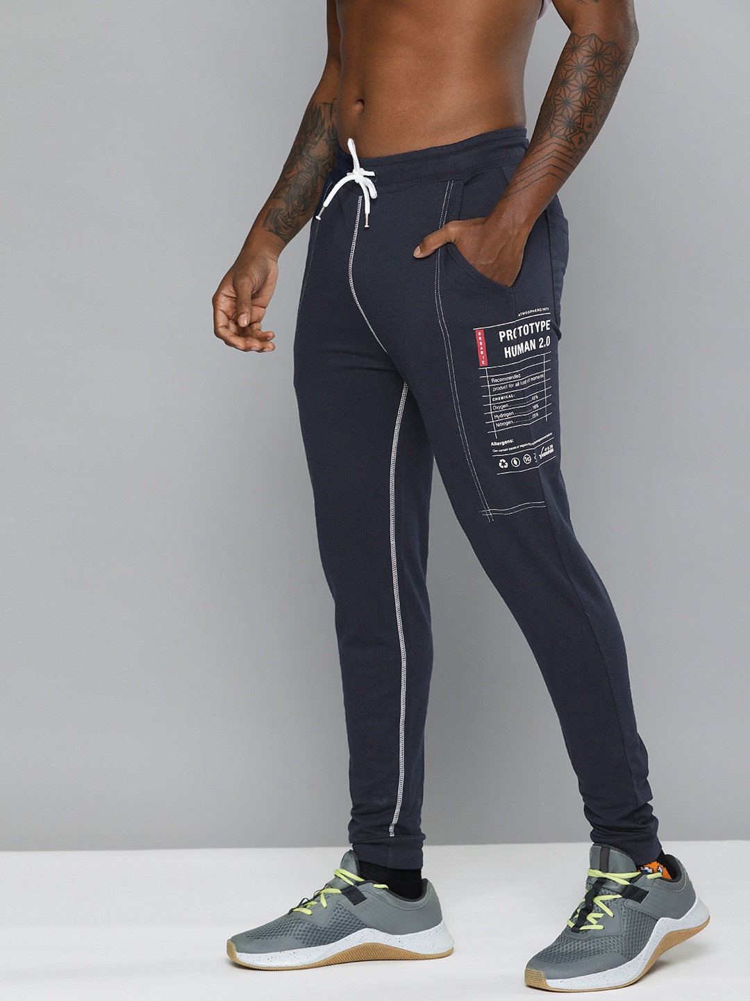 

Kook N Keech Men Navy Blue Cotton Joggers with Printed Detail