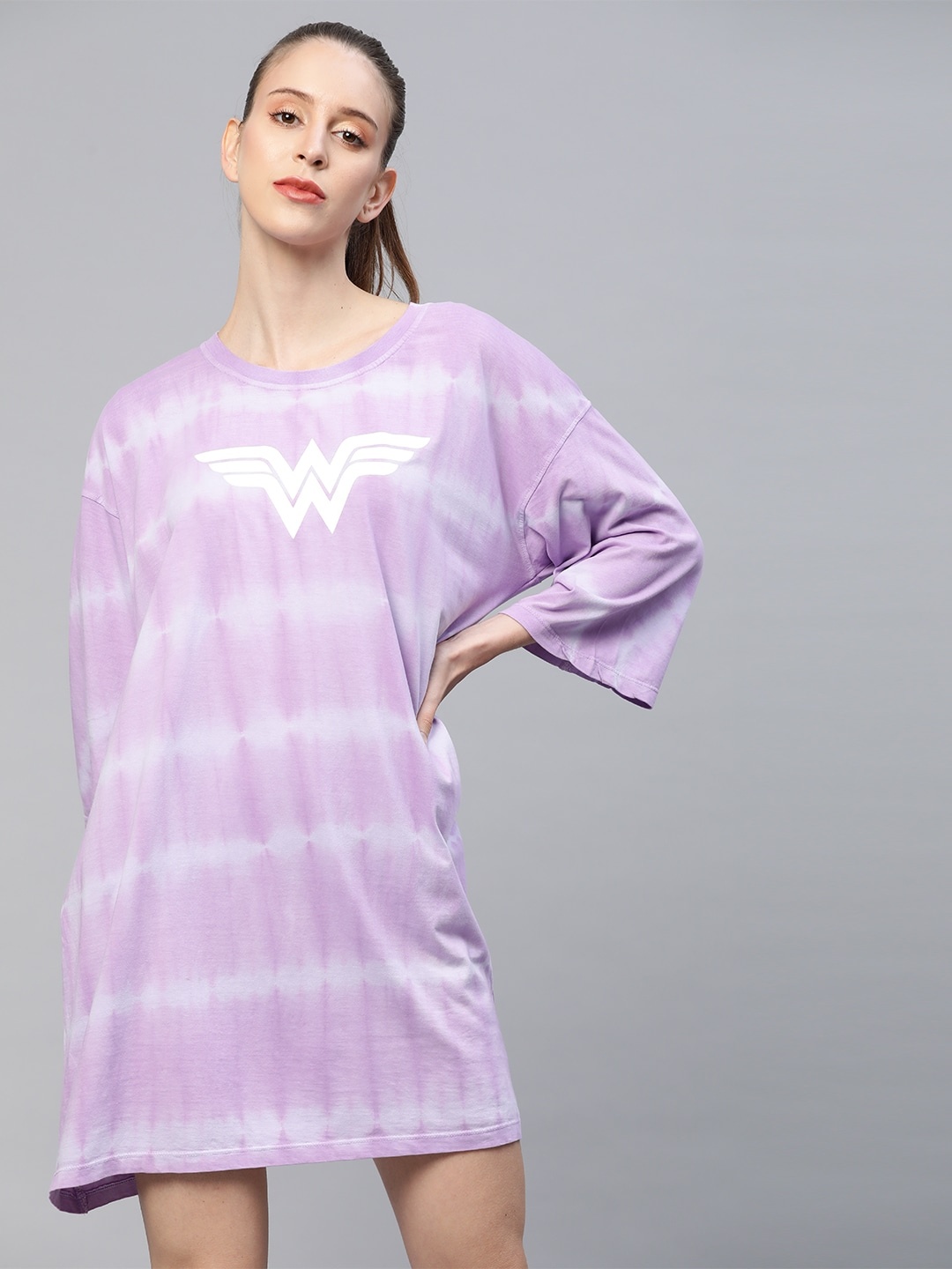 

Kook N Keech Wonder Woman Lavender Tie and Dye Dyed Cotton T-shirt Dress