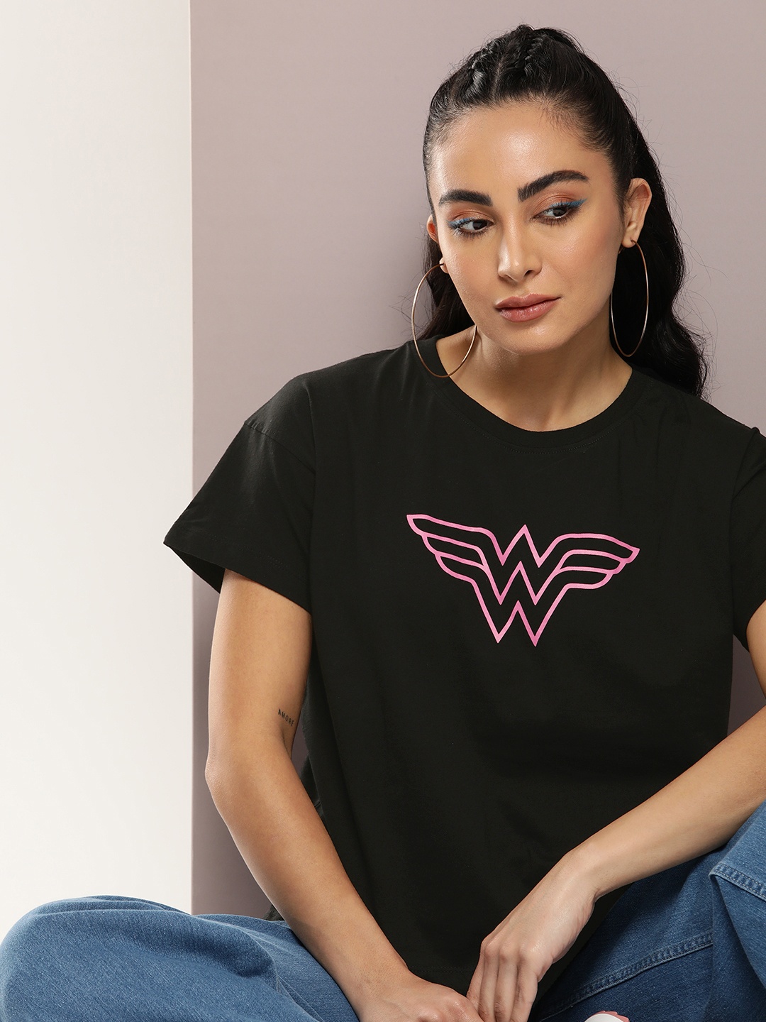 

Wonder Woman Pure Cotton Printed Round Neck T-shirt, Black