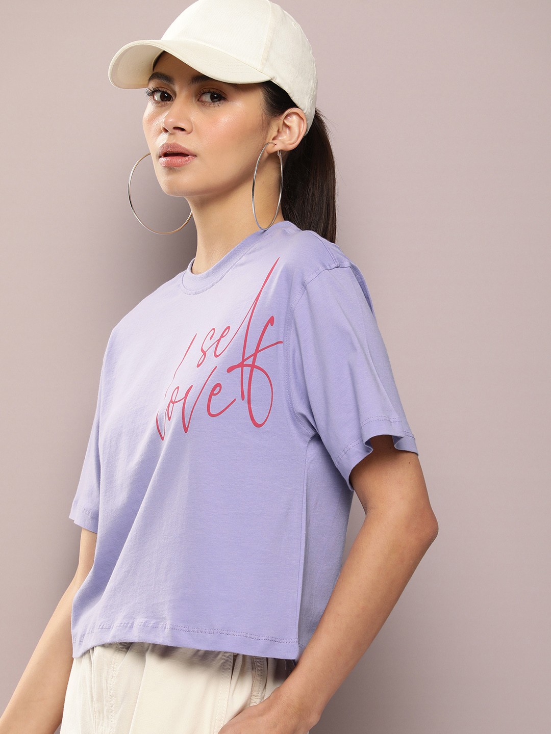 

Kook N Keech Pure Cotton Printed Round Neck Boxy T-shirt, Lavender