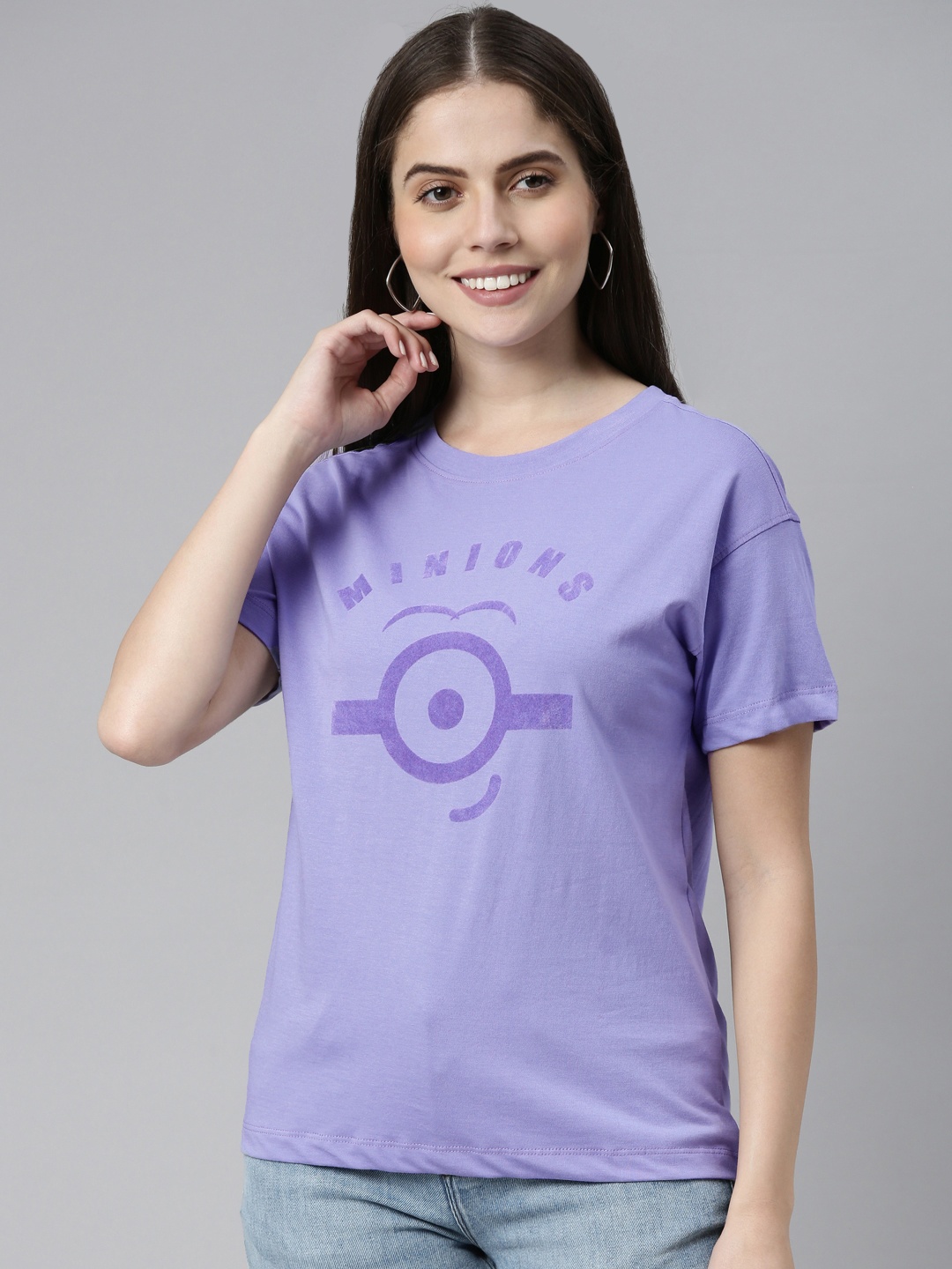 

Minions by Kook N Keech Women Purple Pure Cotton Printed Pure Cotton T-shirt