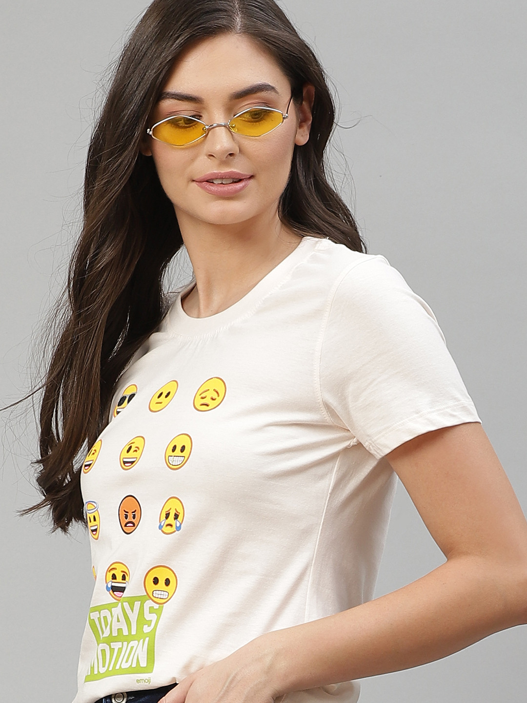 

Kook N Keech Emoji Women White Printed Round Neck Pure Cotton T-shirt