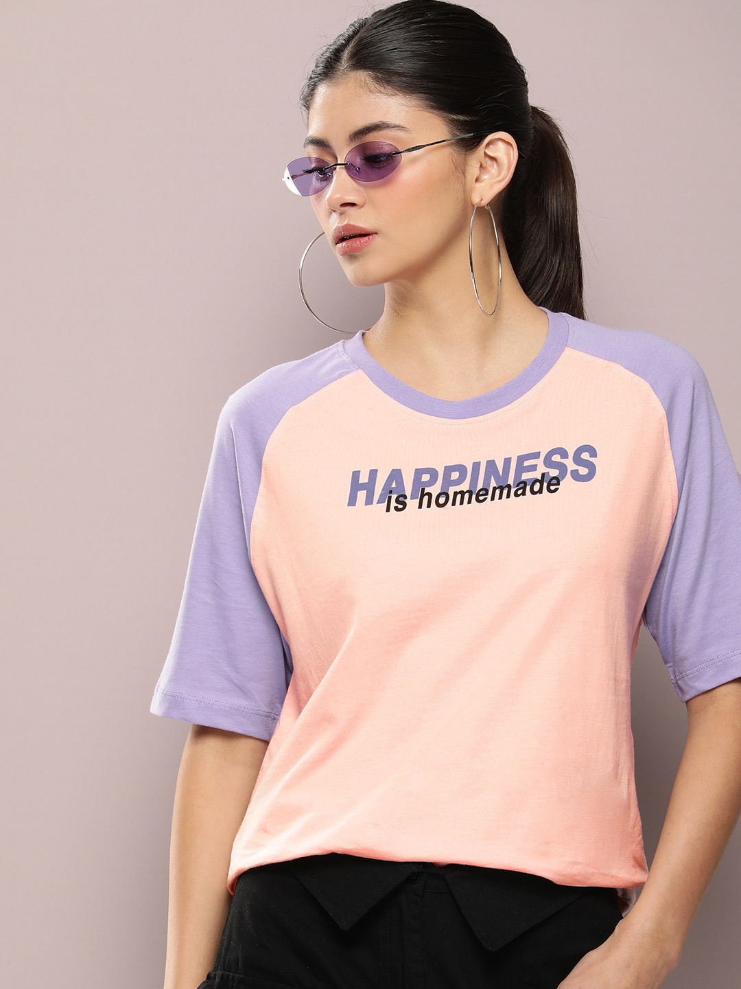 

Kook N Keech Oversized Printed Pure Cotton Raglan Sleeves T-shirt, Peach