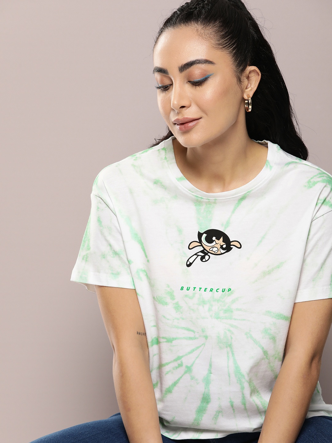 

Powerpuff Girls by Kook N Keech Dyed Drop-Shoulder Sleeves Pure Cotton T-shirt, White