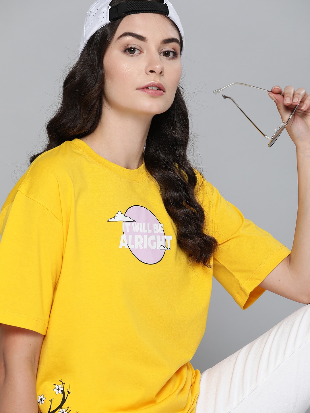 

Kook N Keech Women Yellow Printed Round Neck Oversized T-shirt