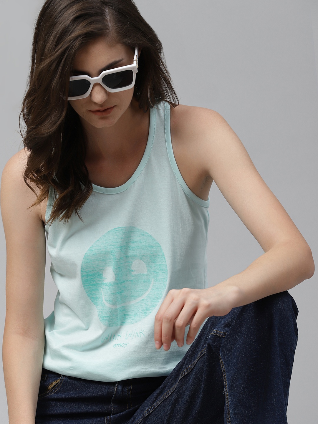 

Kook N Keech Emoji Women Blue Printed Tank T-shirt