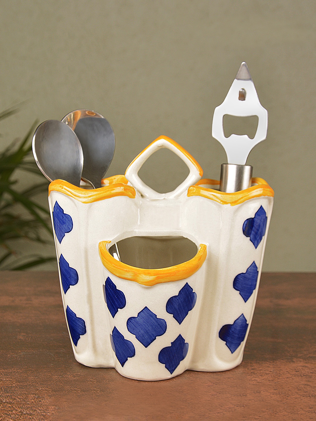

StyleMyWay Blue & Yellow Handpainted Ceramic Kitchen Cutlery Stand
