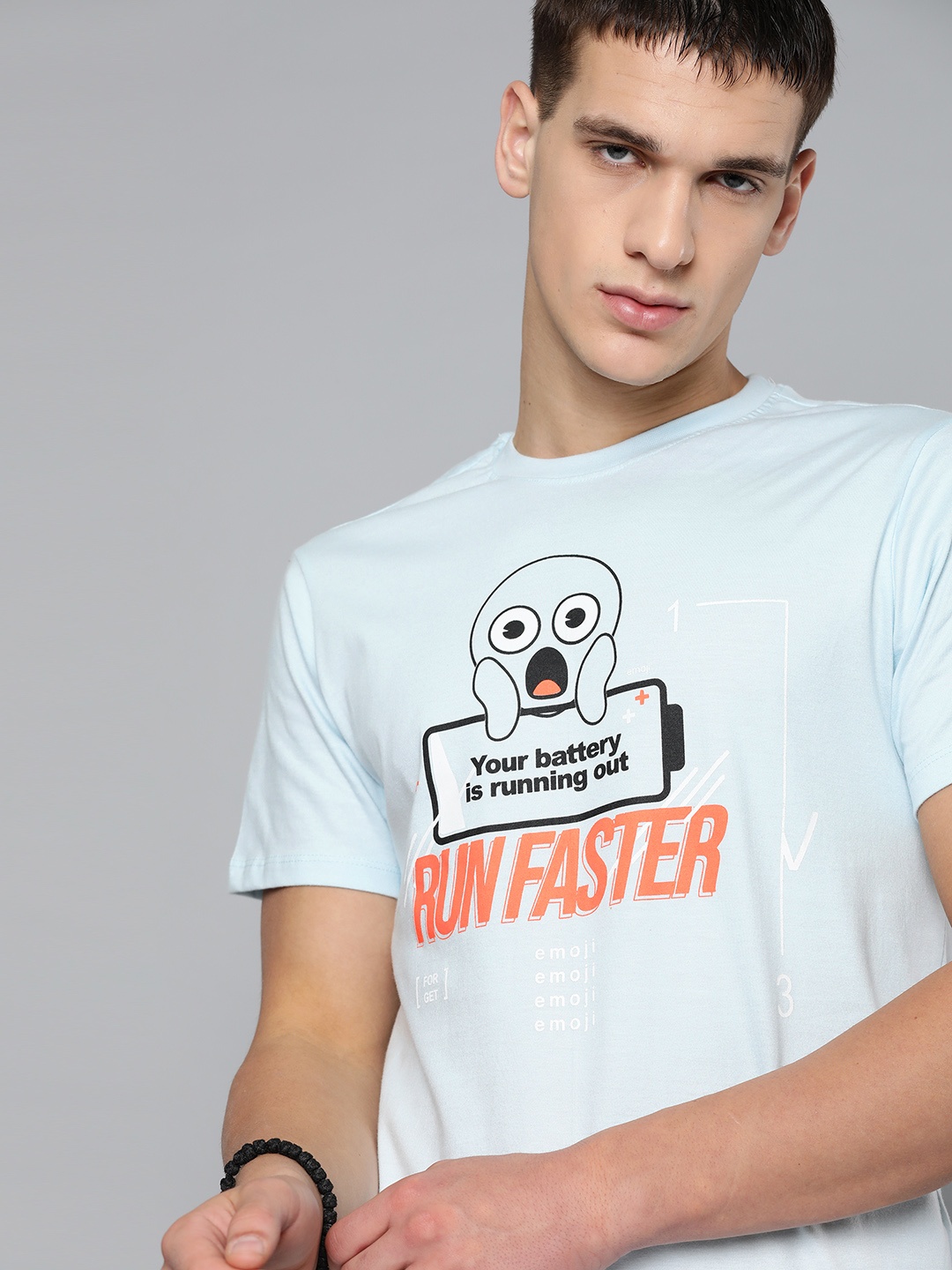 

Kook N Keech Emoji Men Blue Printed Round Neck Pure Cotton T-shirt
