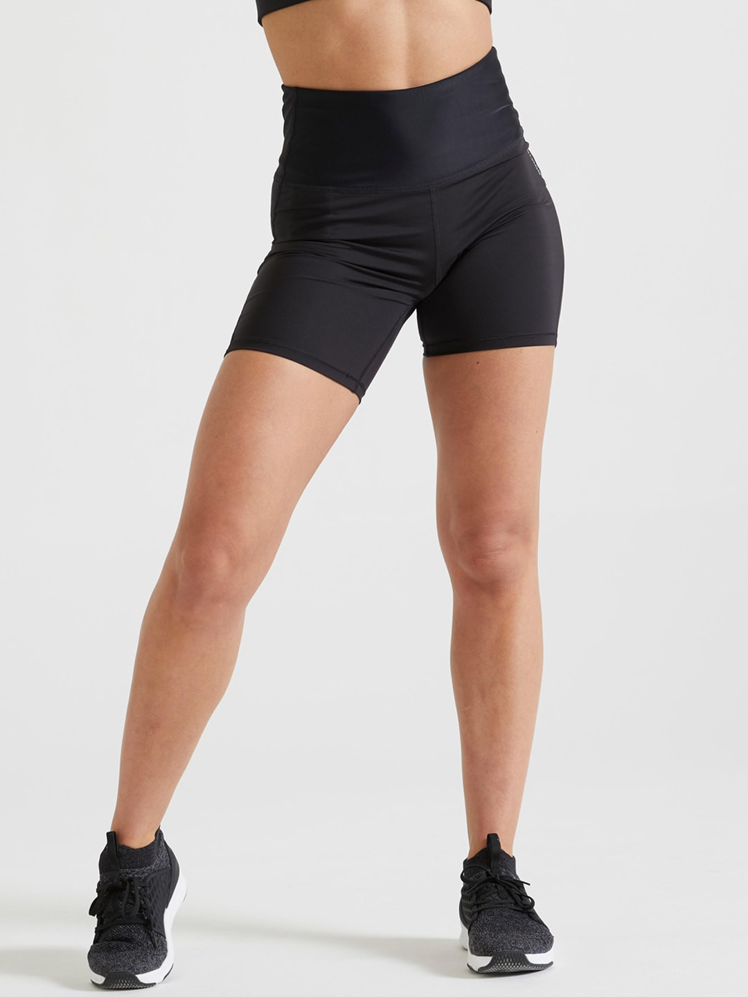 

Domyos by Decathlon Women Black High Waist Skin-Tight Fitness Shorts