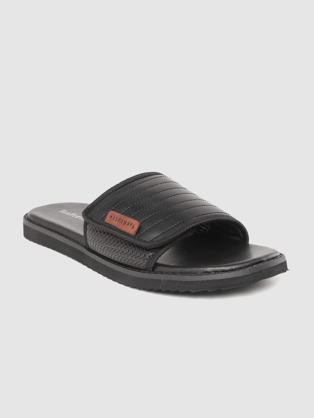 

Van Heusen Men Black Self-Striped Comfort Sandals with Basket Weave Textured Detail