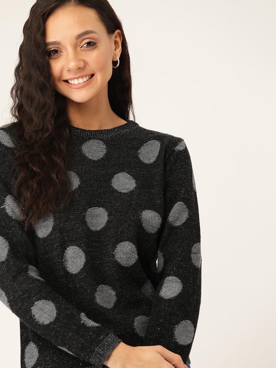 

DressBerry Women Black & Grey Self Design Acrylic Pullover Sweater