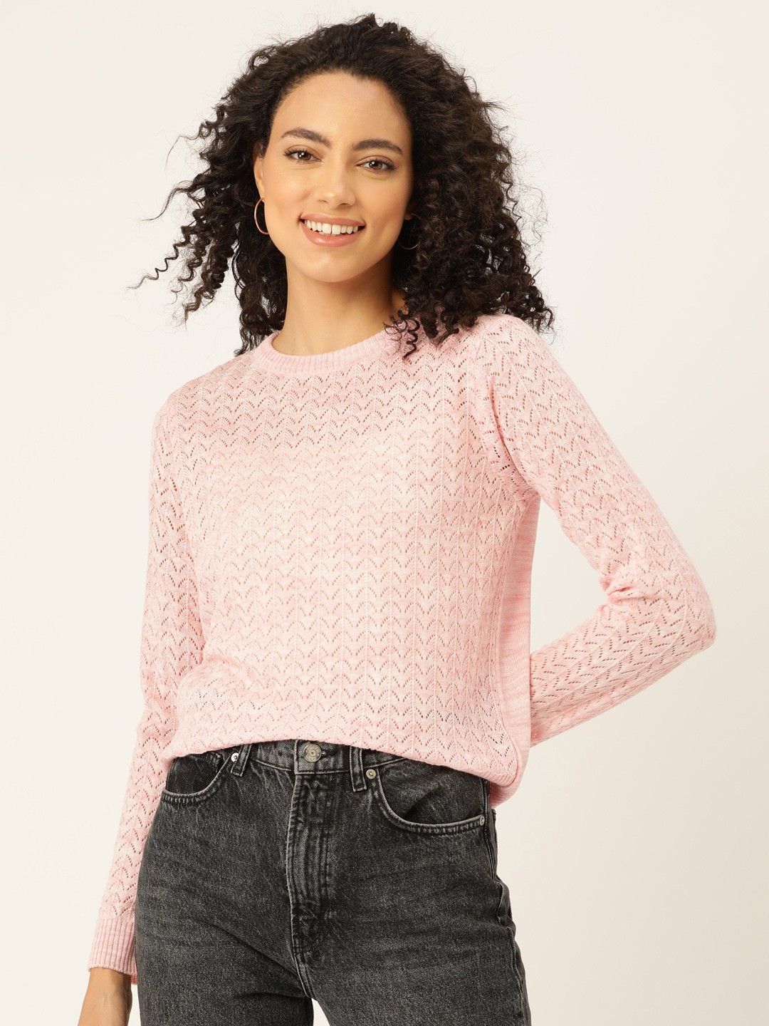 

DressBerry Women Pink Self-Design Acrylic Pullover Sweater