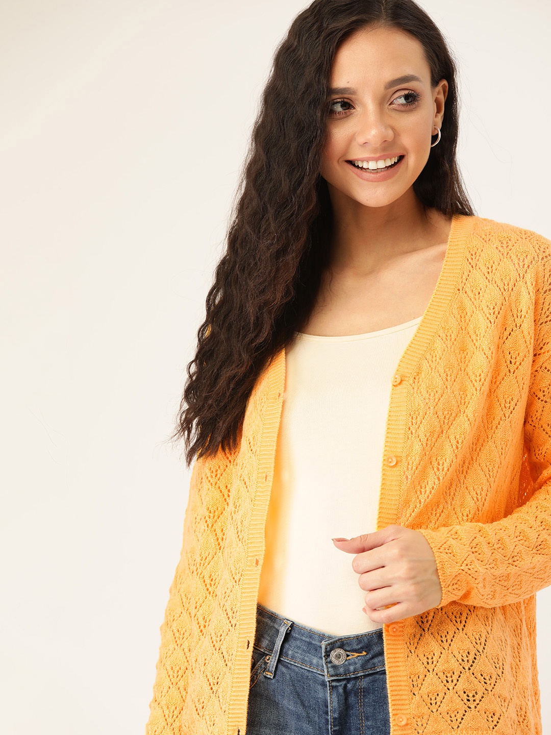 

DressBerry Women Yellow Open Knit Cardigan Sweater