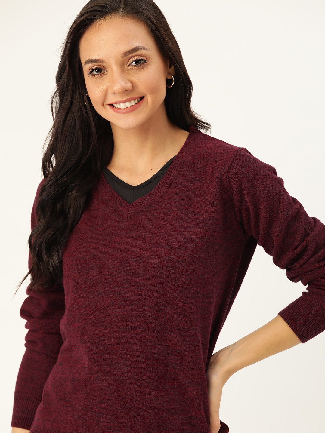 

DressBerry Women Acrylic Burgundy Solid Pullover