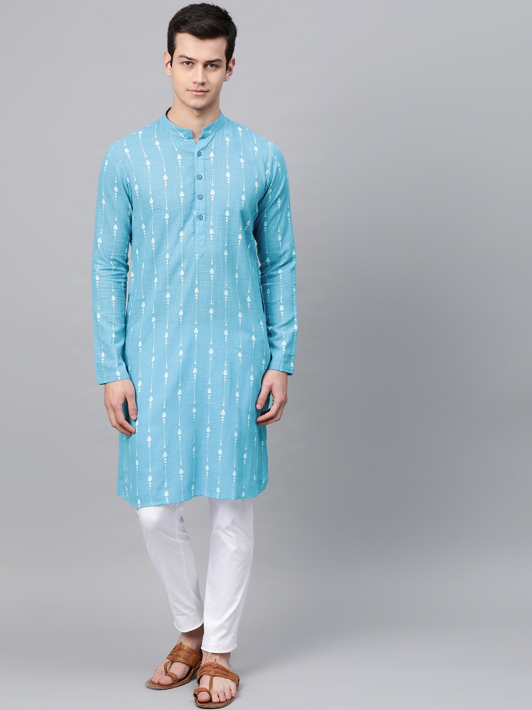 

See Designs Men Blue & White Printed Kurta with Pyjamas