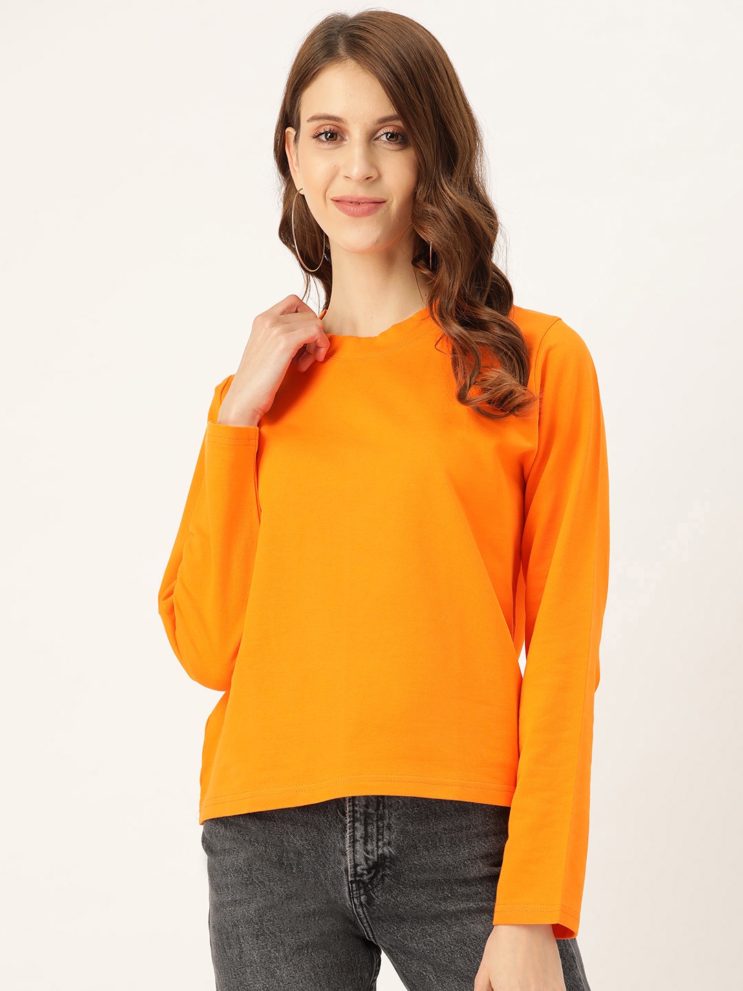 

Besiva Women Orange Pure Cotton Solid Sweatshirt