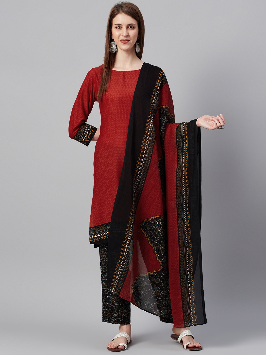 

KSUT Red & Black Printed Unstitched Dress Material