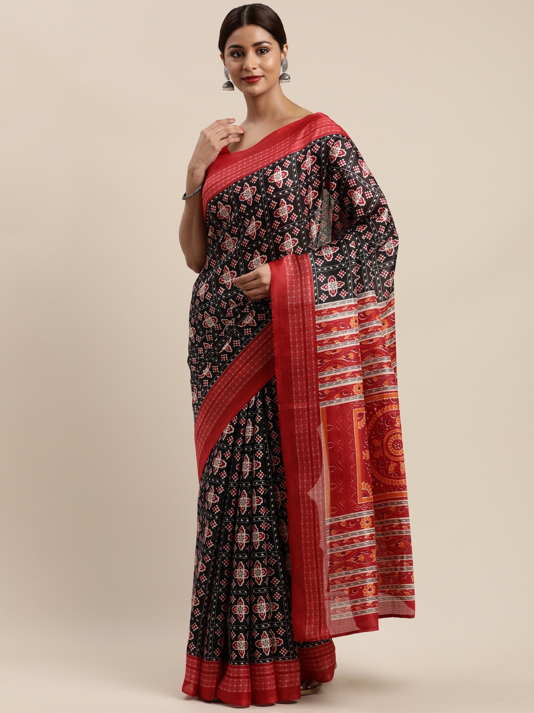 

Kalini Black & Maroon Art Silk Printed Saree