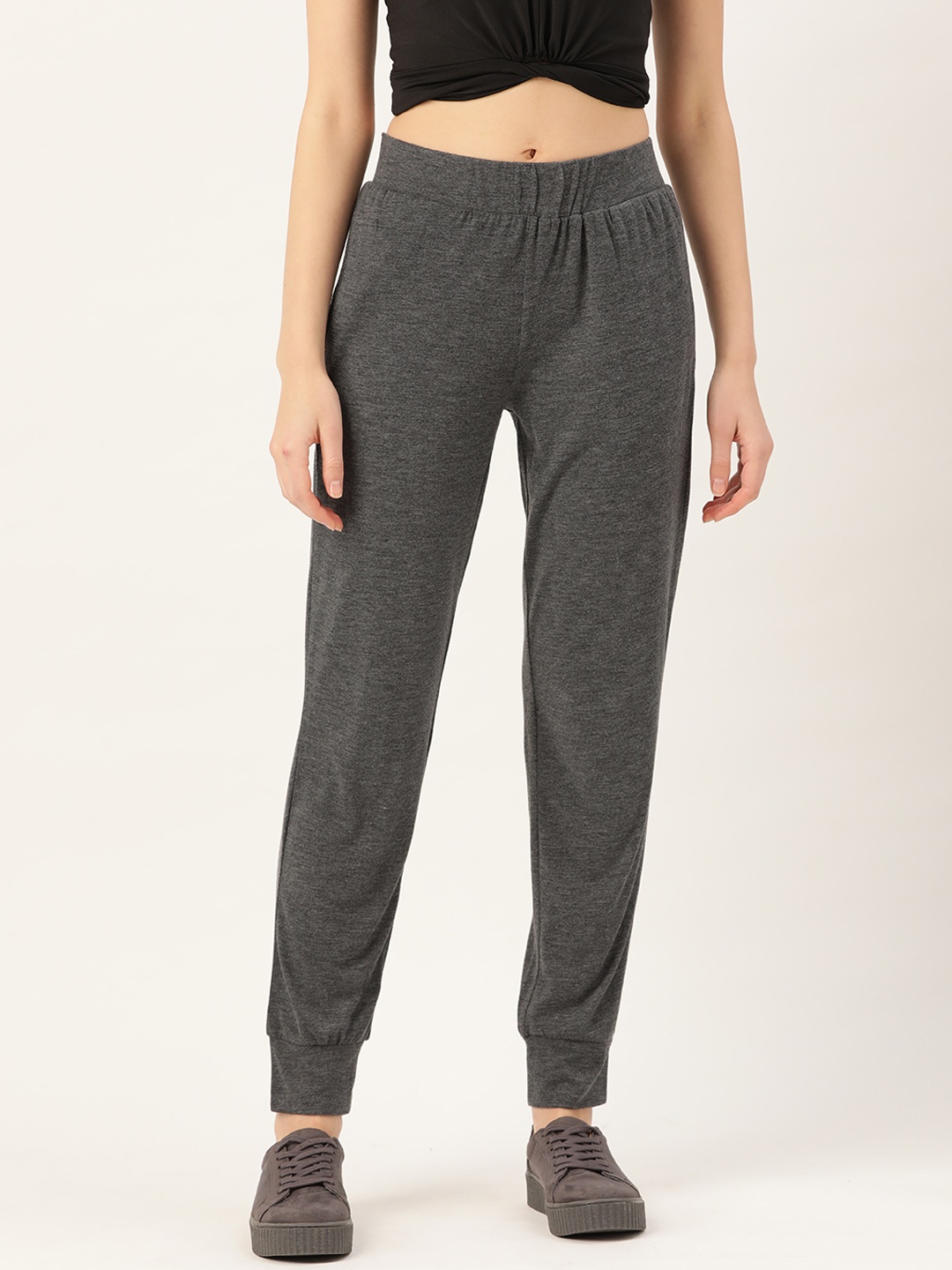 

Besiva Women Charcoal Grey Pure Cotton Solid Joggers