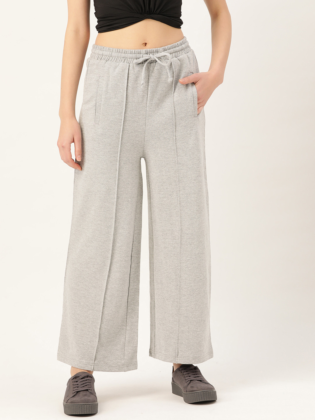 

Besiva Women Grey Melange Solid Pure Cotton Track Pants