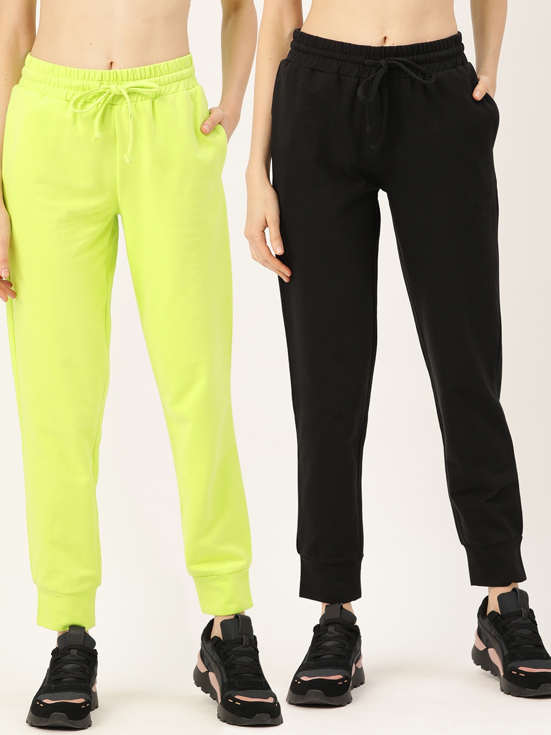 

Besiva Women Pack of 2 Pure Cotton Solid Joggers, Black