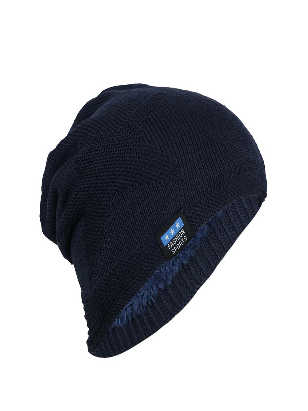 

Bunnywave Unisex Navy Blue Self Design Beanie