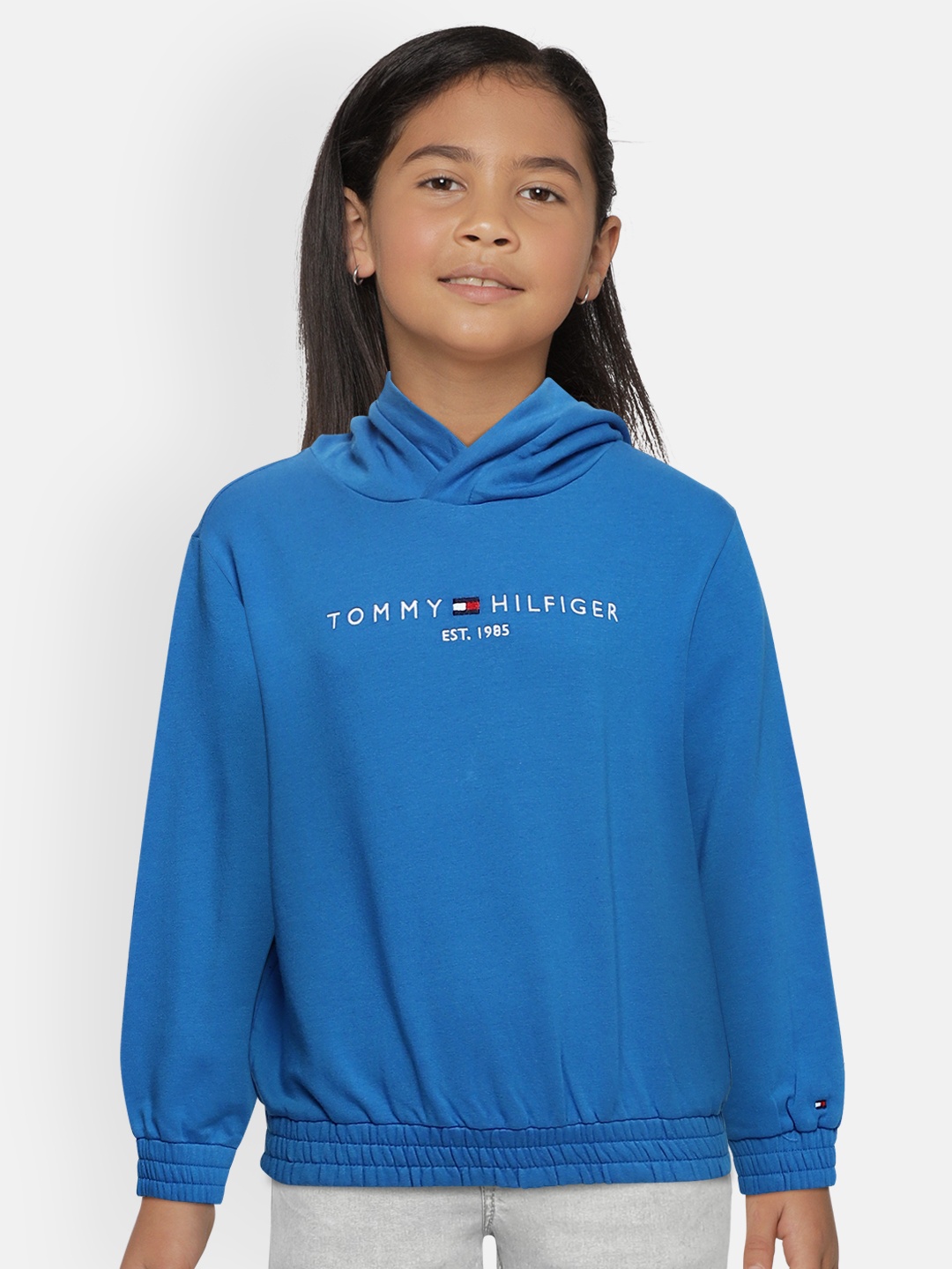 

Tommy Hilfiger Girls Blue Solid Hooded Sweatshirt