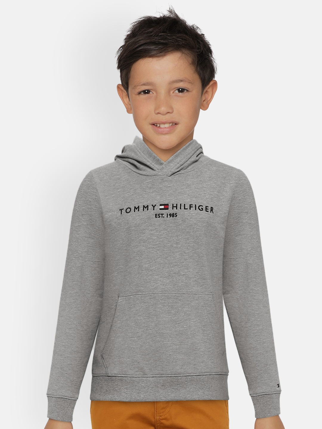 

Tommy Hilfiger Boys Grey Solid Hooded Sweatshirt