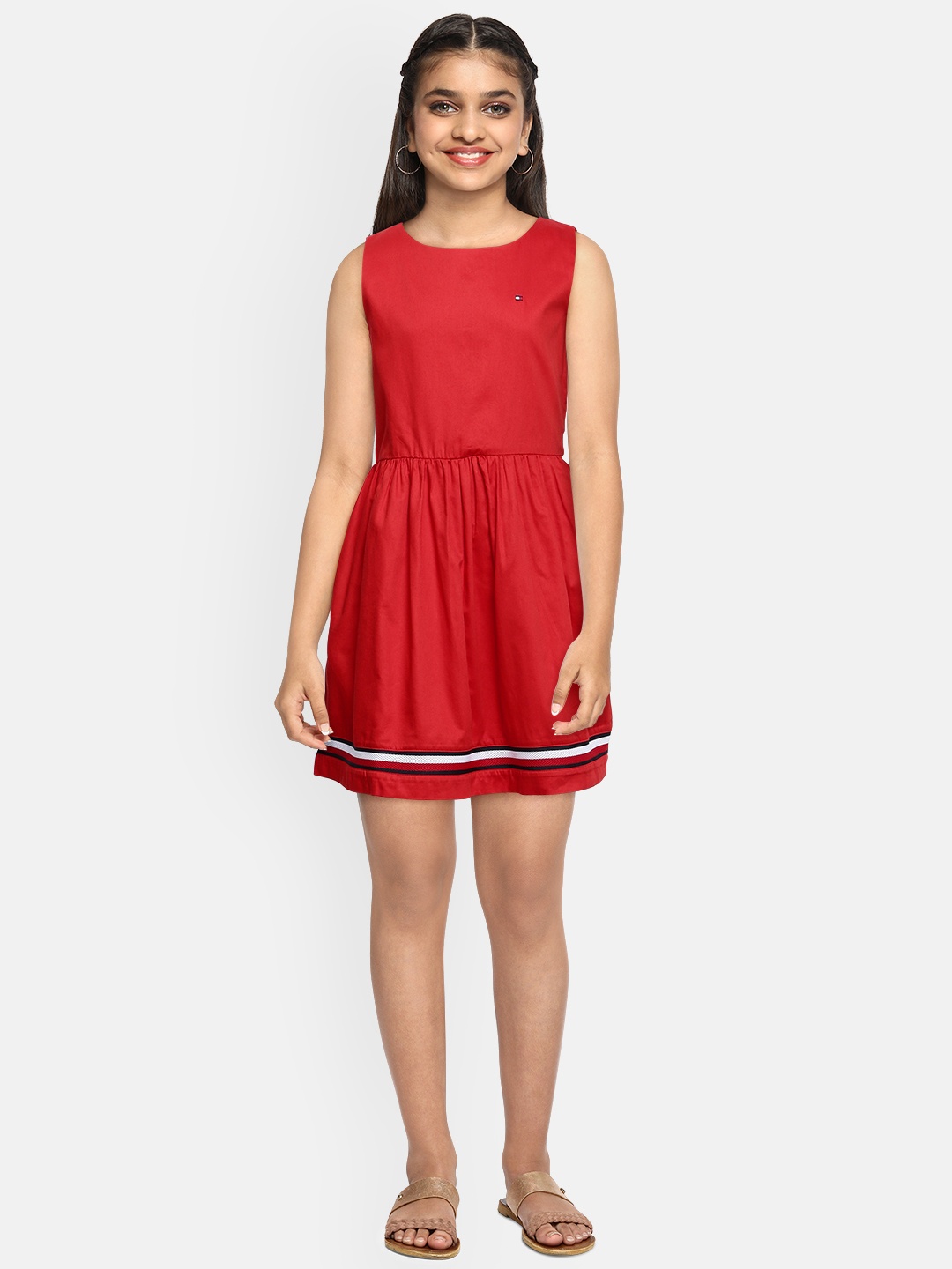 

Tommy Hilfiger Girls Red Solid Pure Cotton Fit & Flare Dress