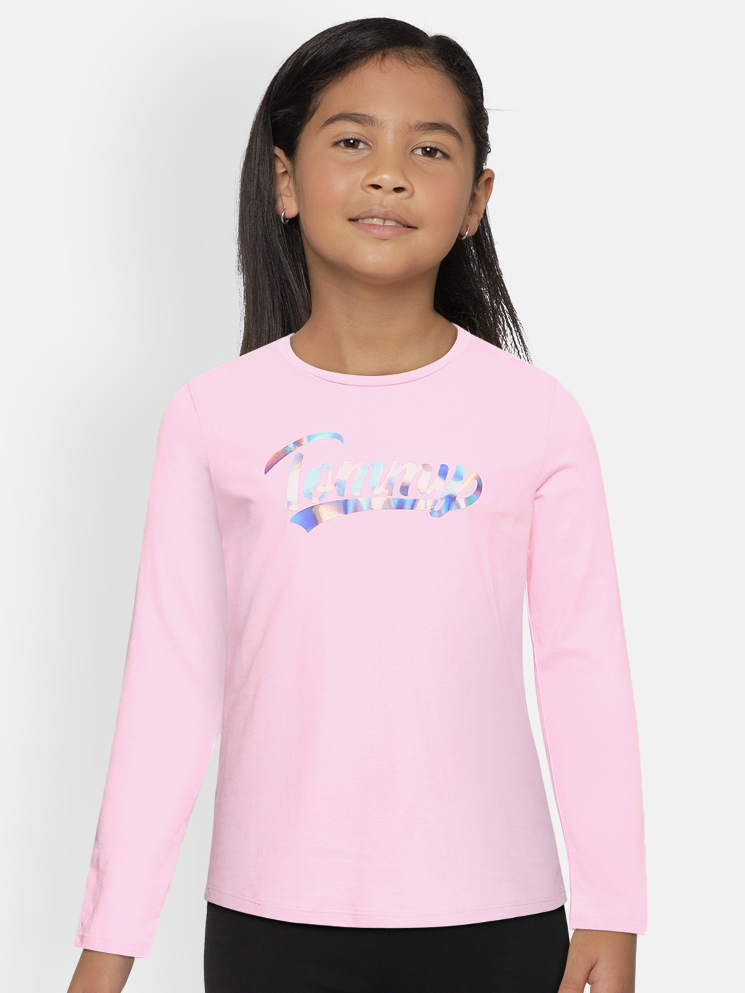 

Tommy Hilfiger Girls Pink Solid Organic Cotton Round Neck T-shirt