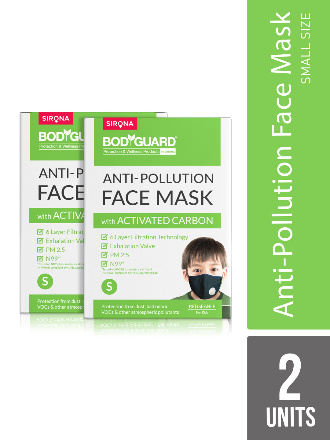

BOD GUARD Unisex Pack of 2 Black 6-Ply Reusable N99 PM2.5 Anti-pollution Masks