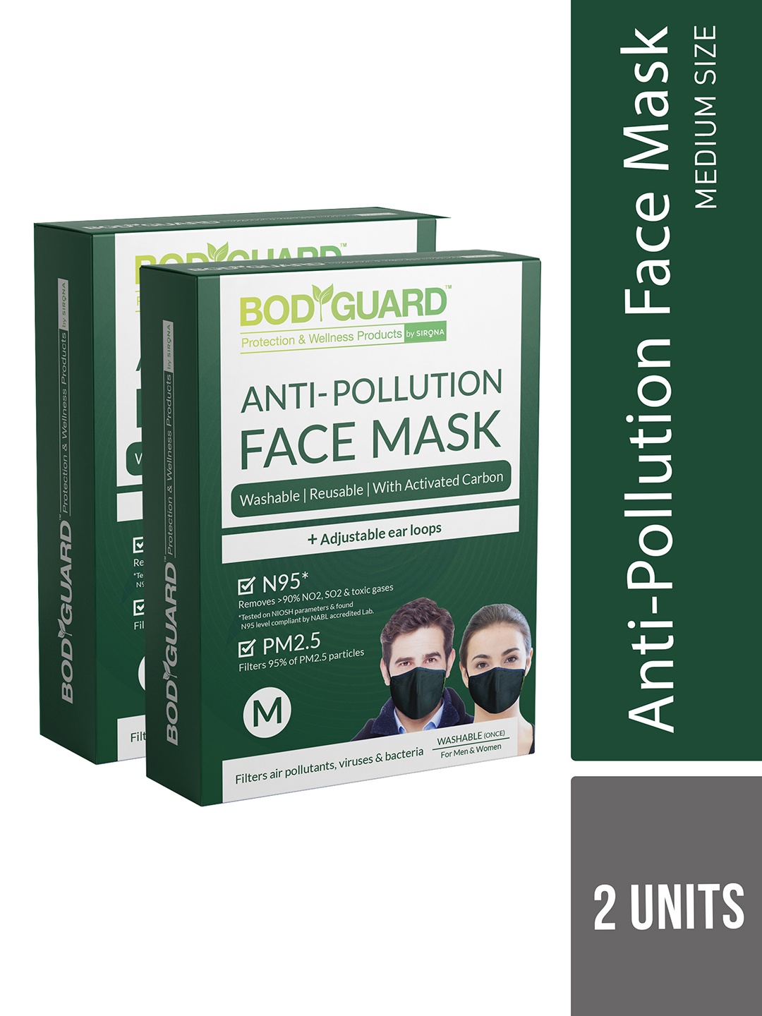 

BOD GUARD Unisex Black Pack of 2 Solid 5-Ply N95 Anti Pollution Medium Face Masks
