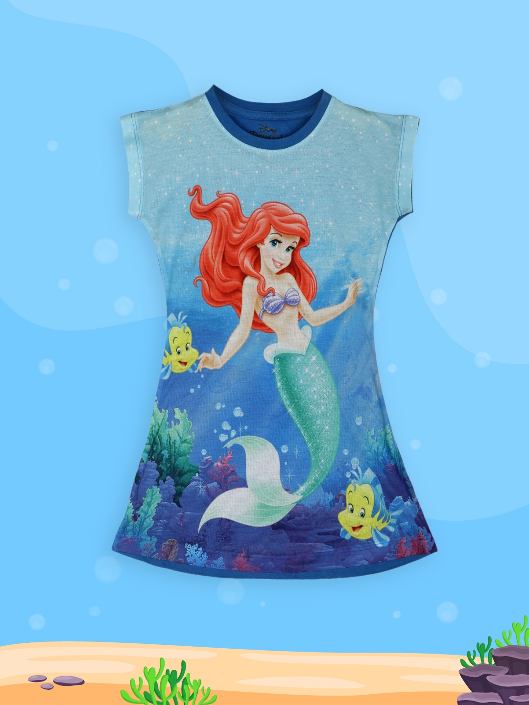 

YK Disney Girls Blue Ariel Printed A-Line Dress