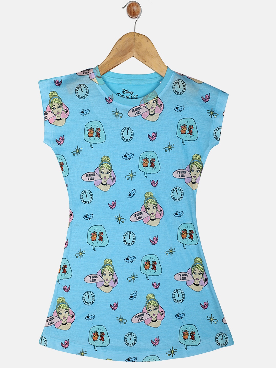 

YK Disney Girls Blue Disney Princess Cinderella Print T-shirt Dress