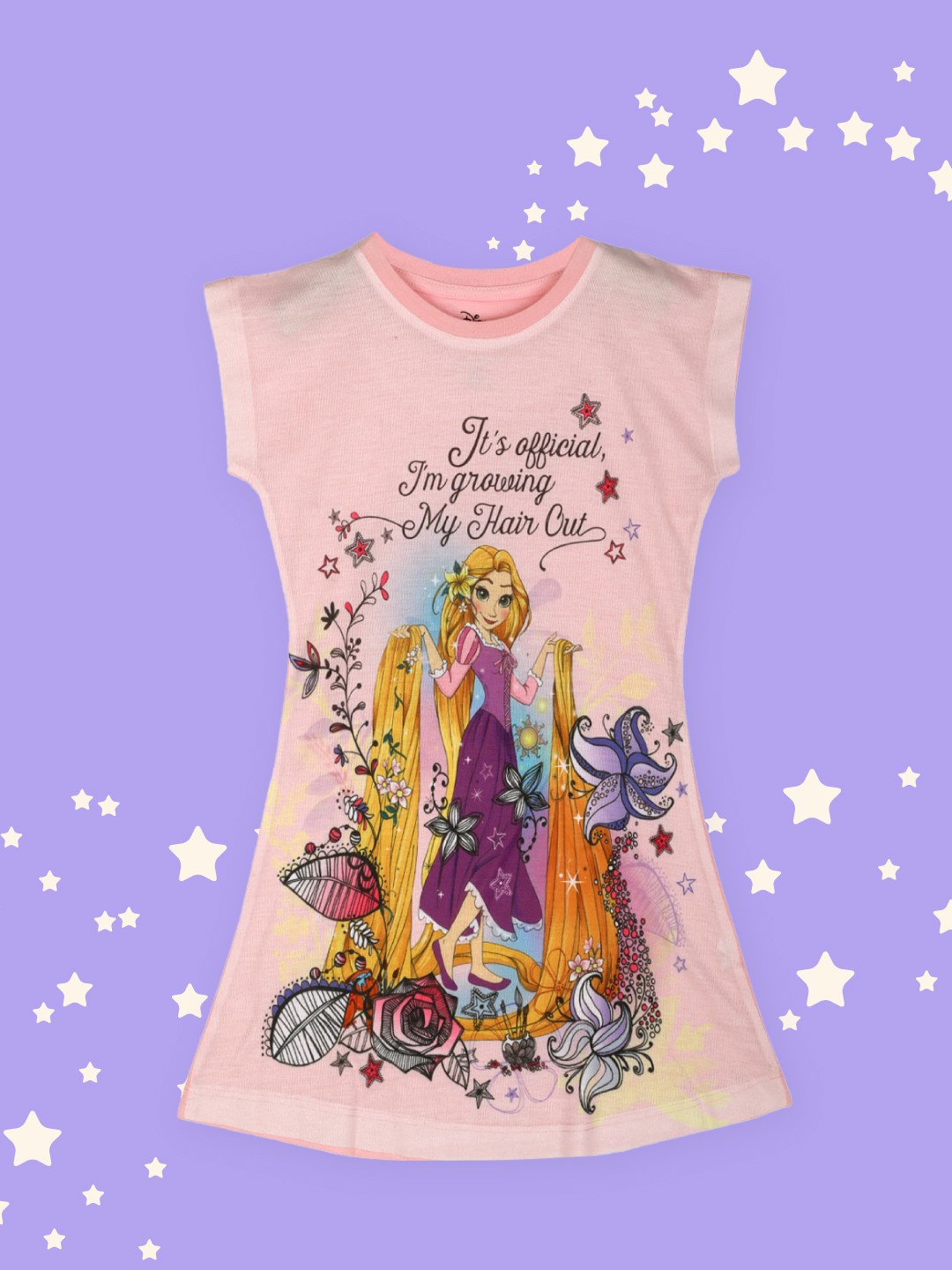 

YK Disney Girls Pink Disney Princess Rapunzel Print T-shirt Dress