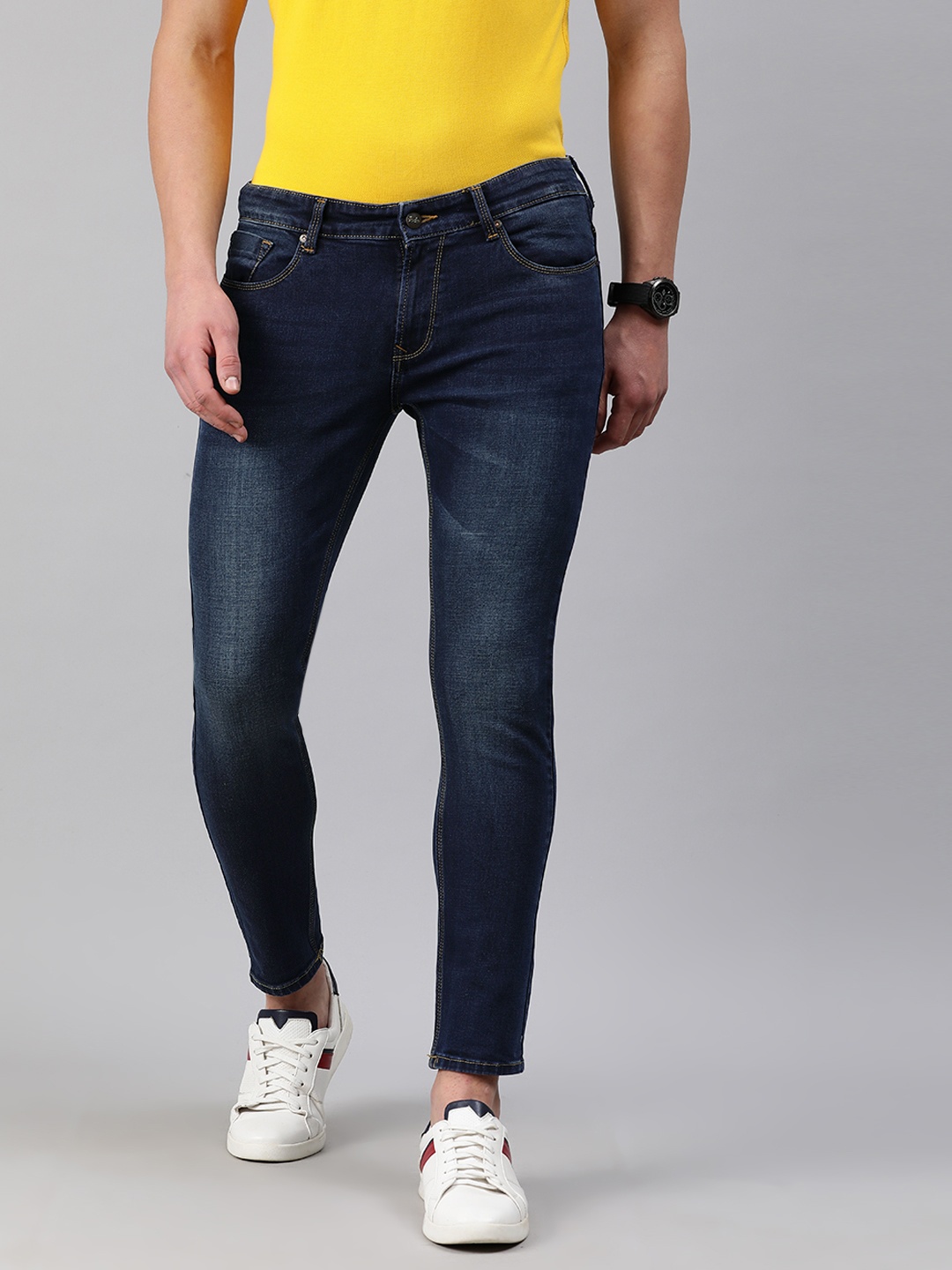 

SPYKAR Men Blue Kano Slim Fit Mid-Rise Clean Look Stretchable Cropped Jeans