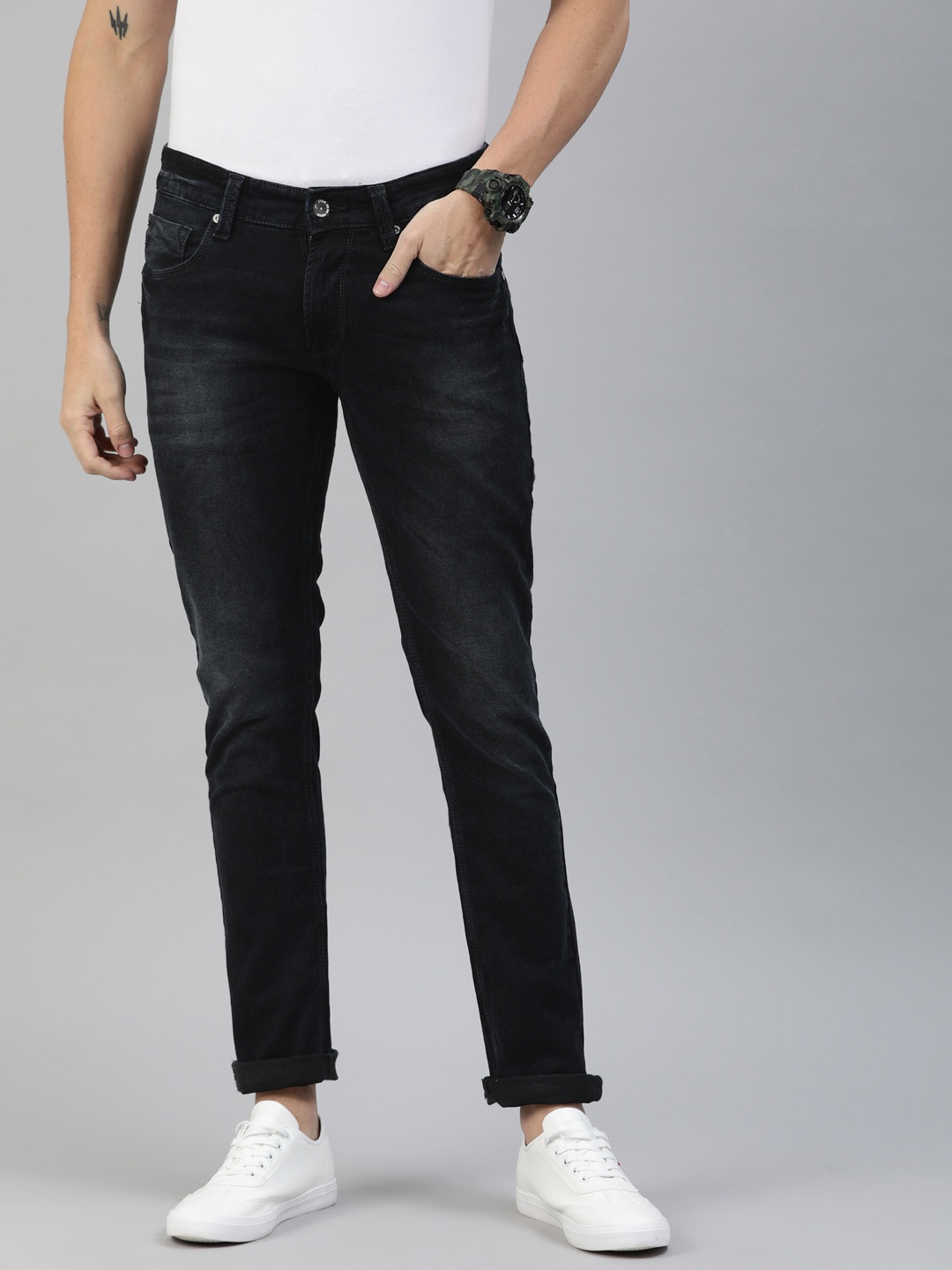 

SPYKAR Men Charcoal Grey Skinny Fit Low-Rise Clean Look Stretchable Jeans