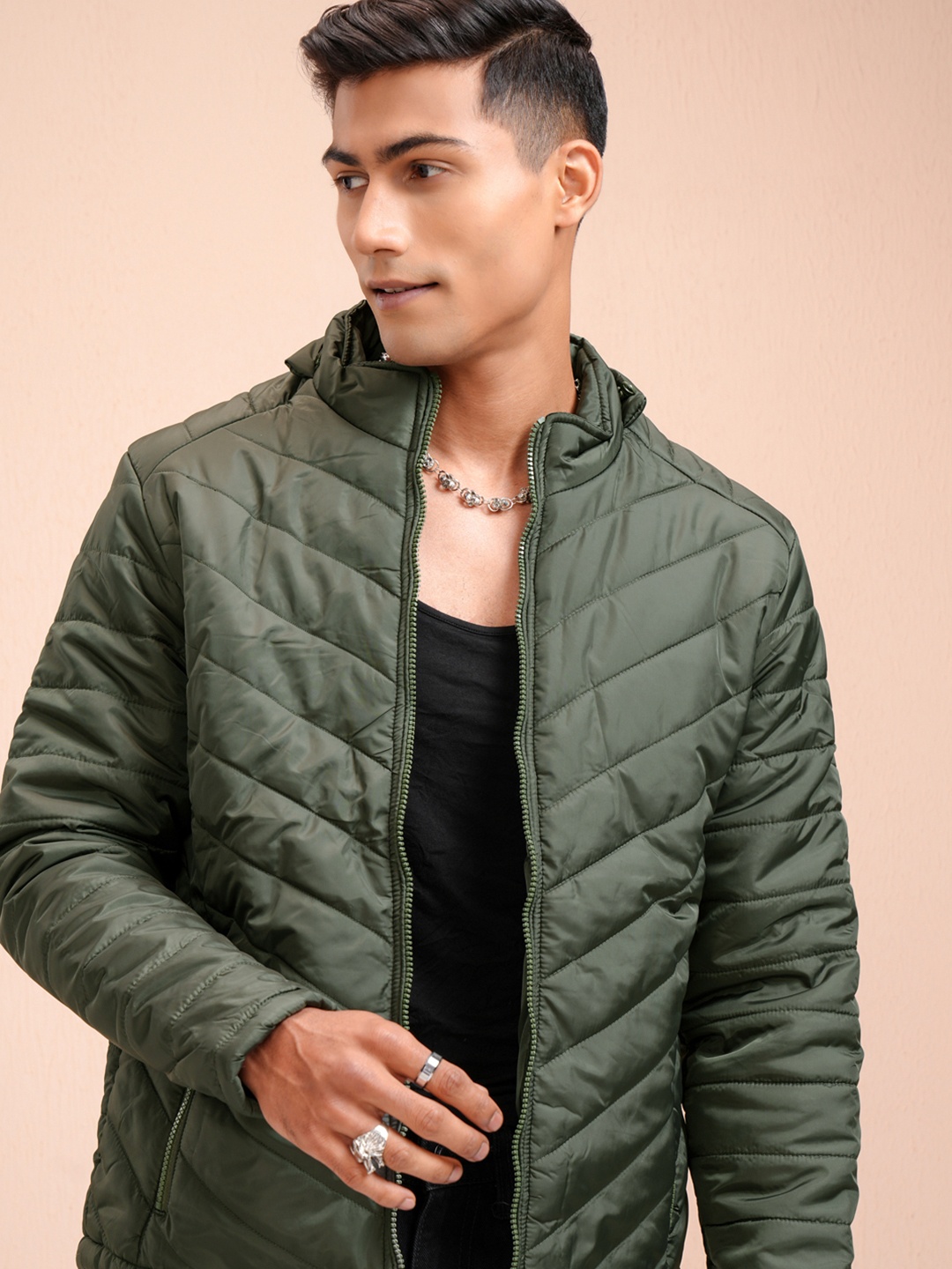 

LOCOMOTIVE Men Green Solid Puffer Jacket