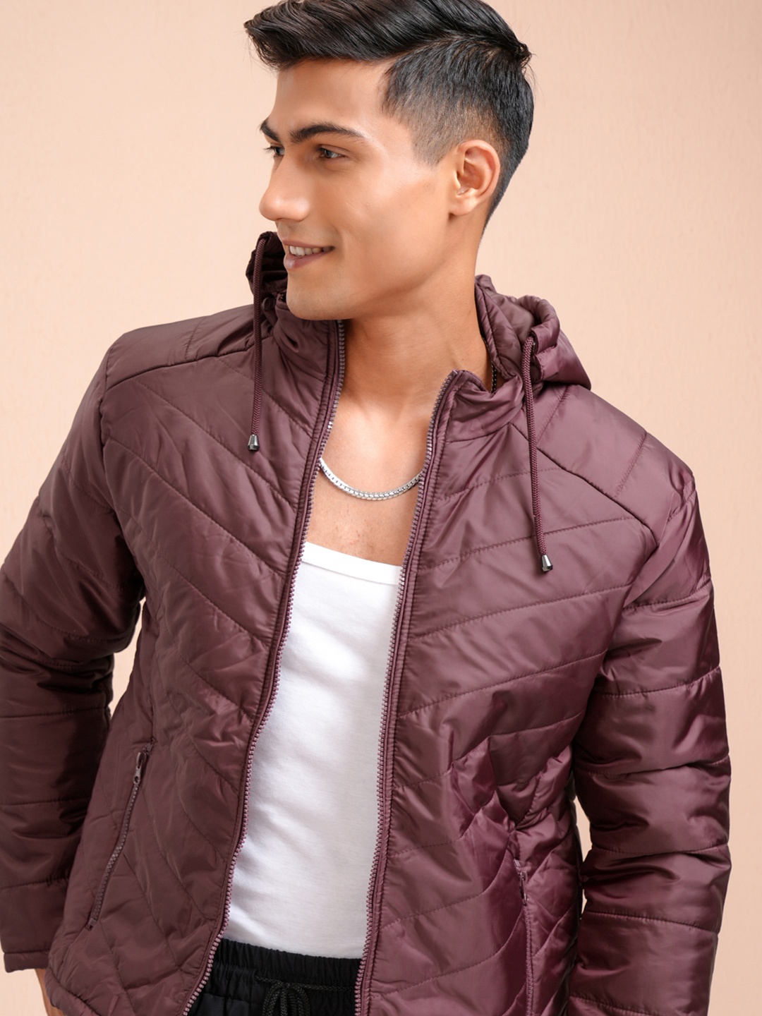 

LOCOMOTIVE Men Maroon Solid Padded Jacket