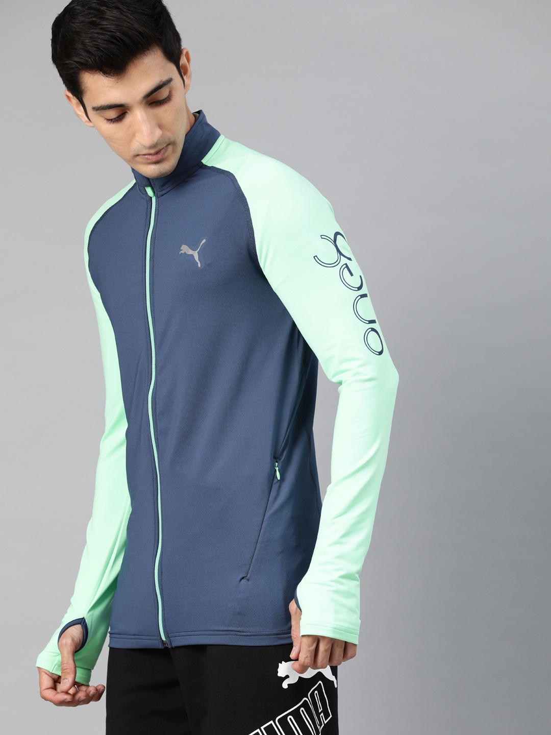 

one8 x PUMA Men Blue Solid VK Active Fullzip Front-Open Training Track Sweatshirt