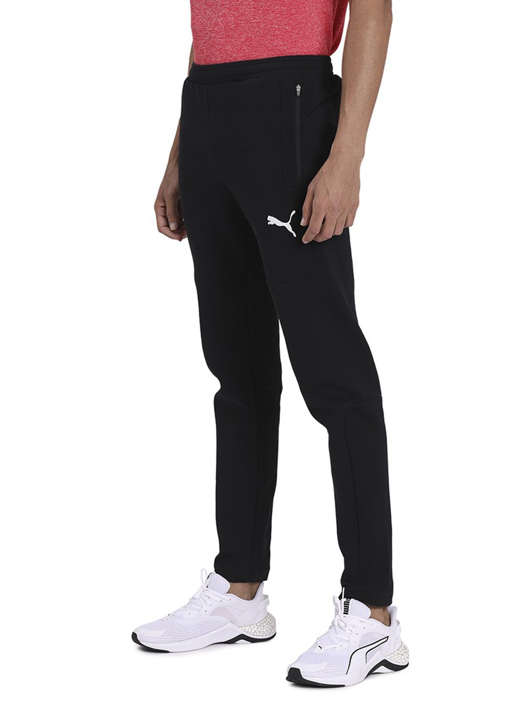 

Puma Men Black Solid EVOSTRIPE Track Pants with Brand Logo Print Detail