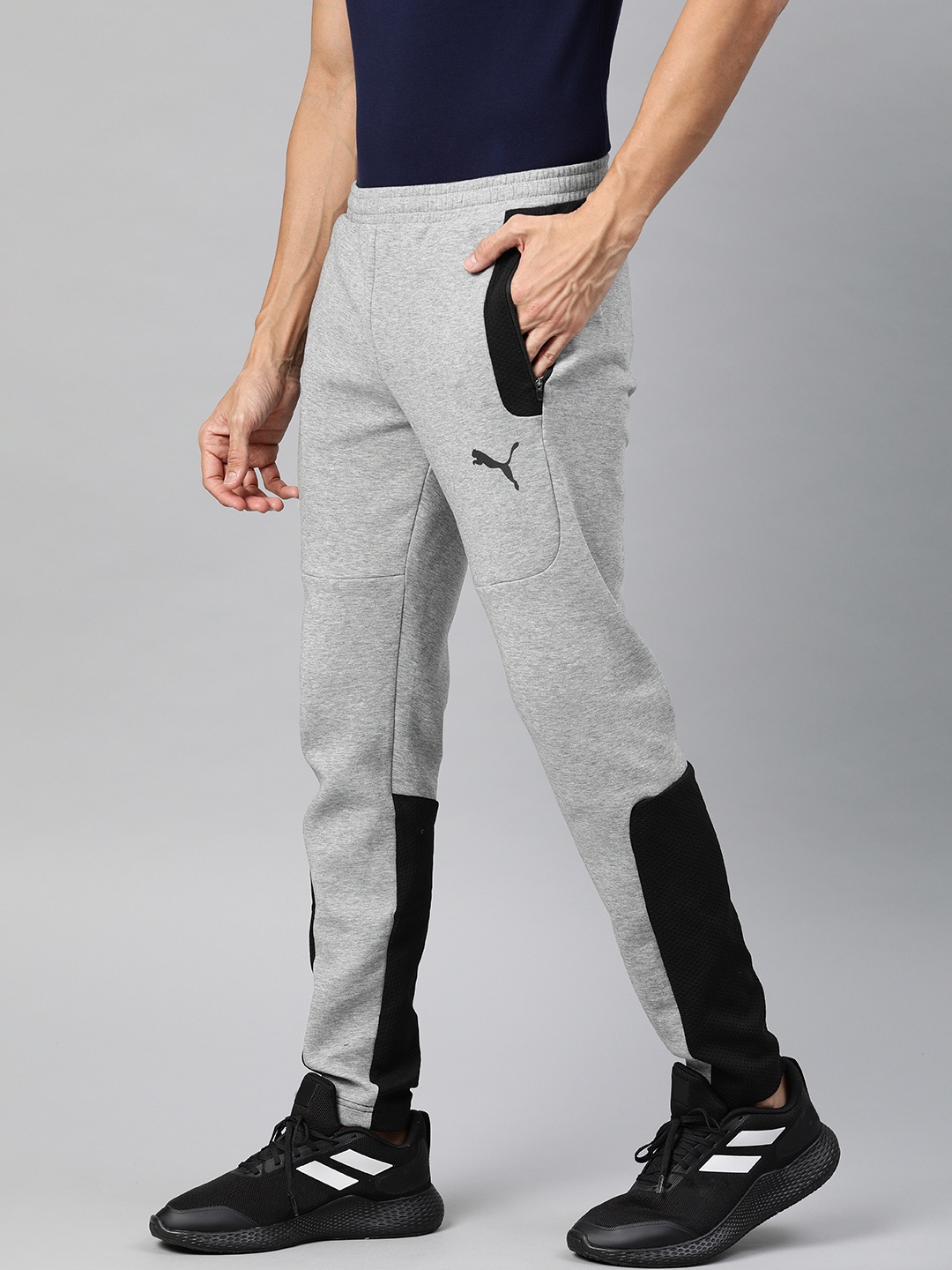 

Puma Men Grey Melange & Black Slim Fit Colourblocked dryCELL EVOSTRIPE Track Pants