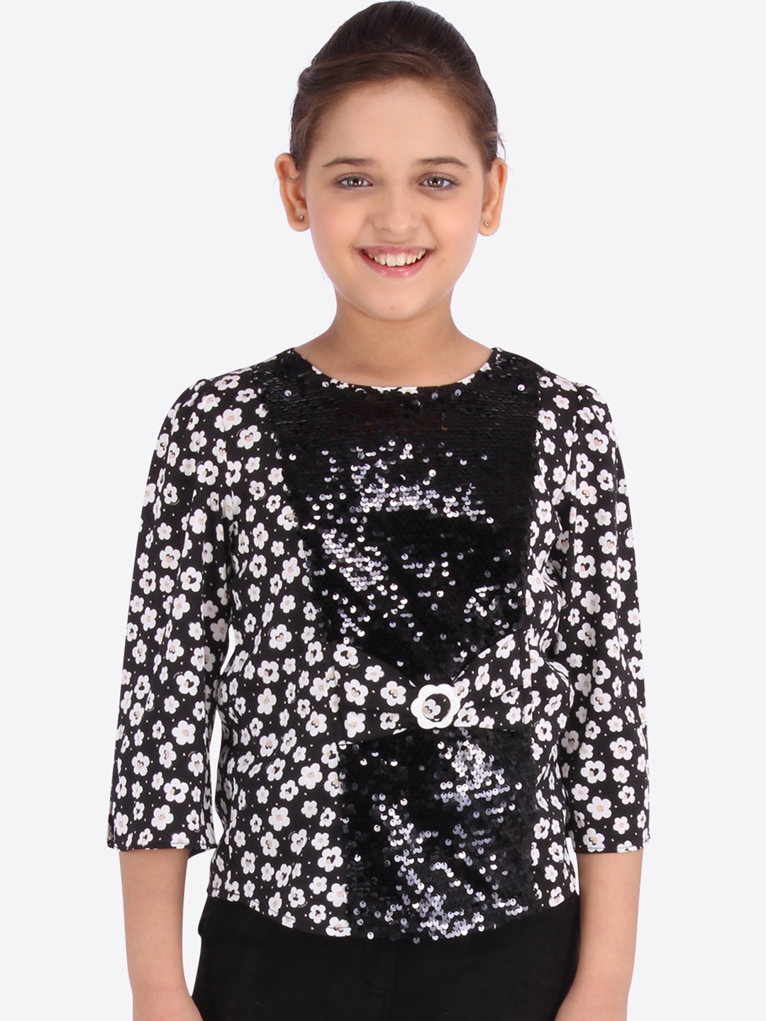 

CUTECUMBER Girls Black Printed Top