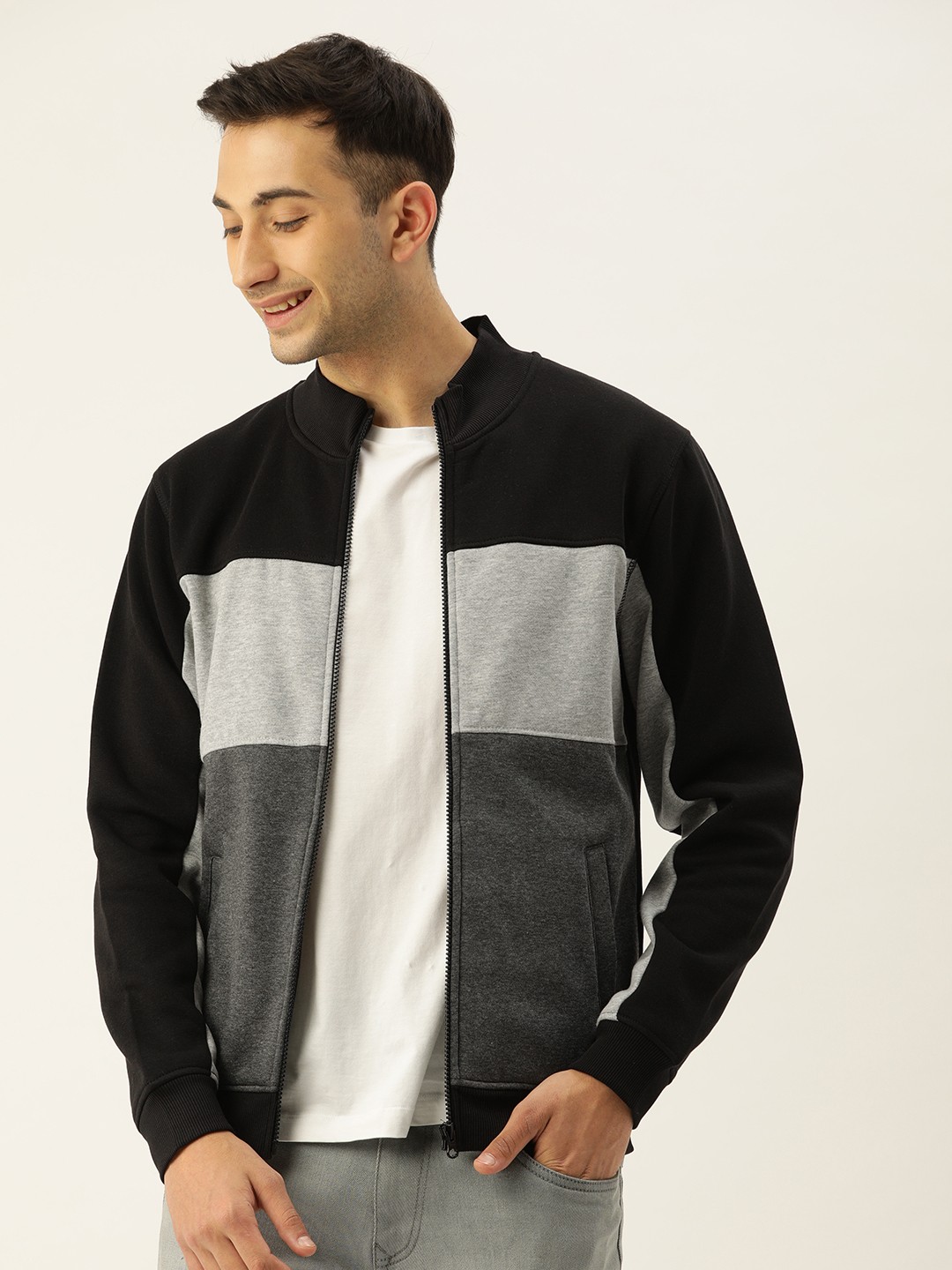 

Flying Machine Men Black & Grey Colourblocked Sweatshirt