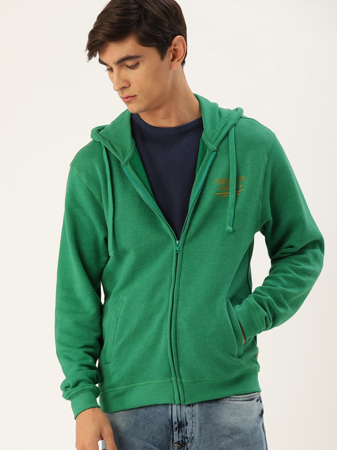 

Flying Machine Men Green Solid Hooded Sweatshirt