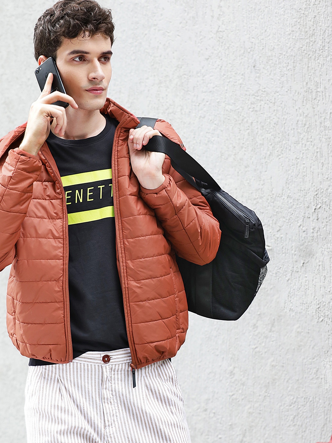 

Flying Machine Men Rust Orange Solid Padded Jacket with Detachable Hood