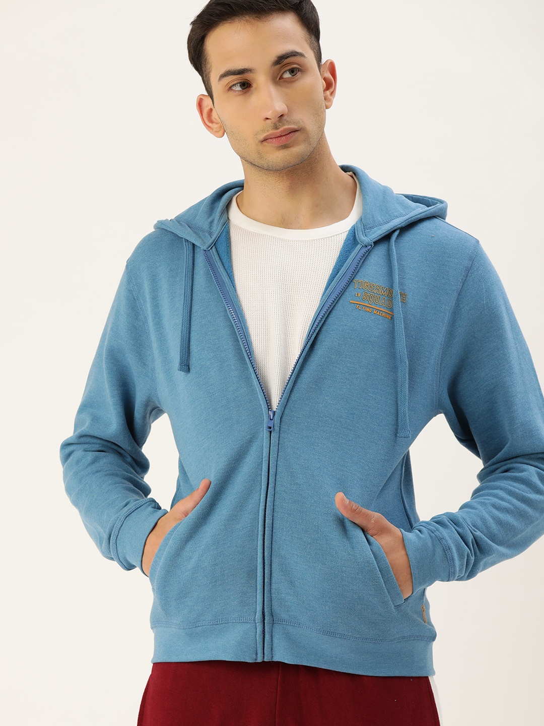 

Flying Machine Men Blue Solid Hooded Sweatshirt