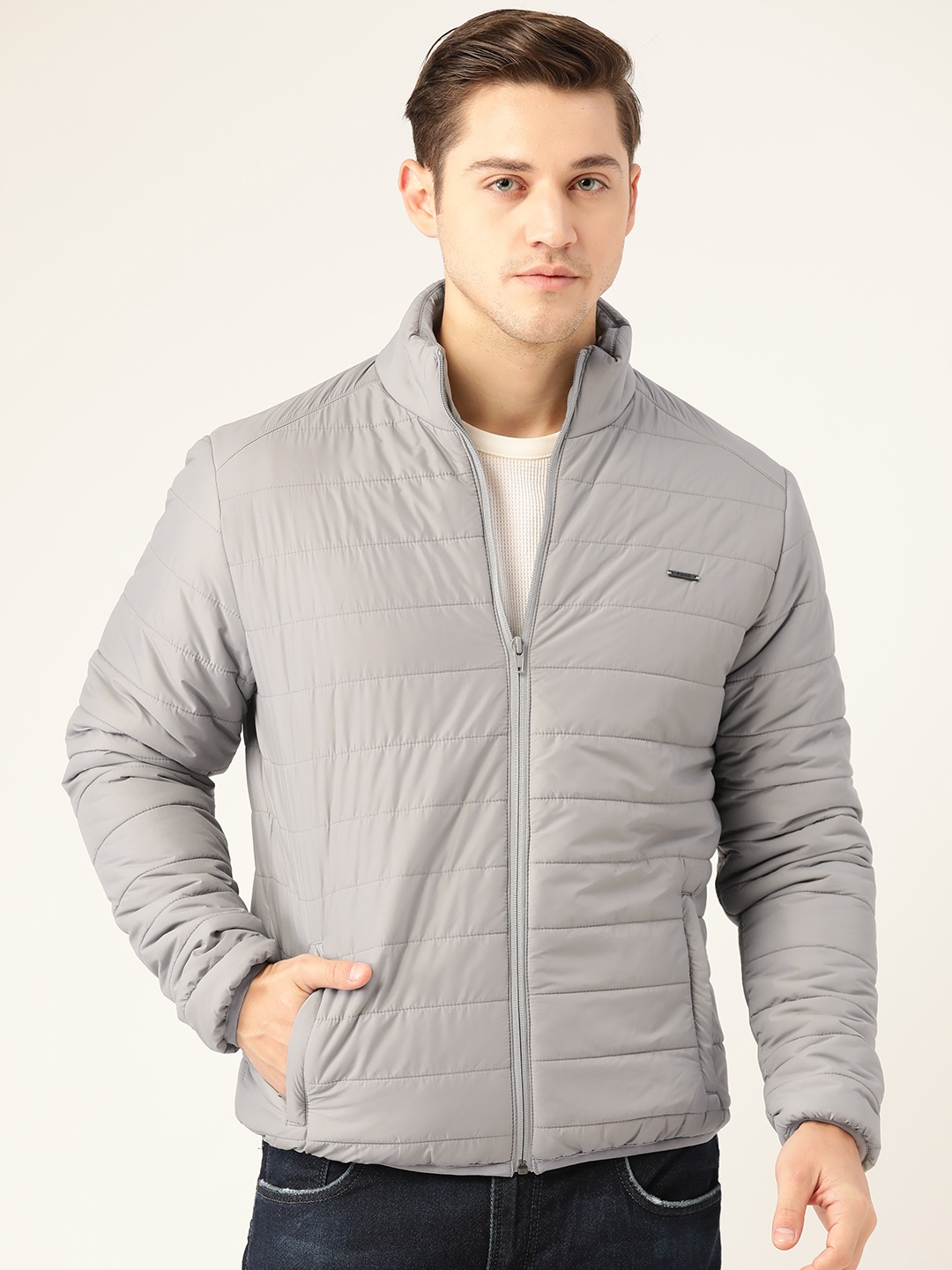 

Flying Machine Men Grey Solid Quilted Jacket