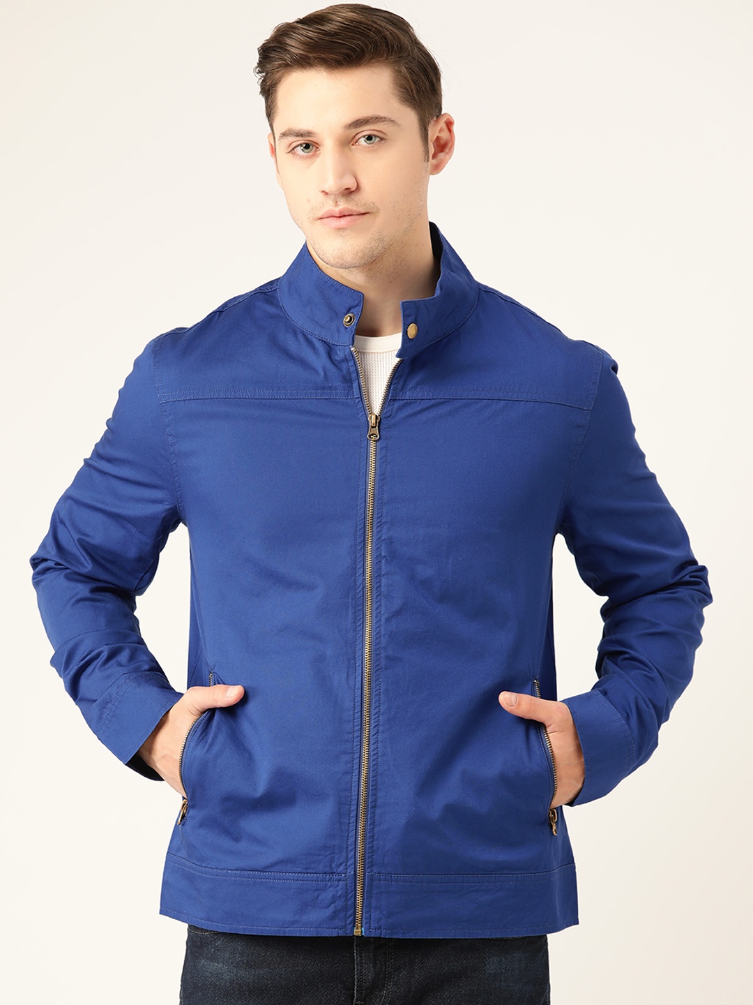 

Flying Machine Men Blue Twill Weave Solid Tailored Jacket